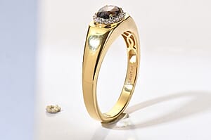 Premium Platinum Spinel, Luxuriant Lab Grown Diamond (G-H, SI) Men's Ring in 18K Vermeil YG Over Sterling Silver (Size 10.0) 1.00 ctw
