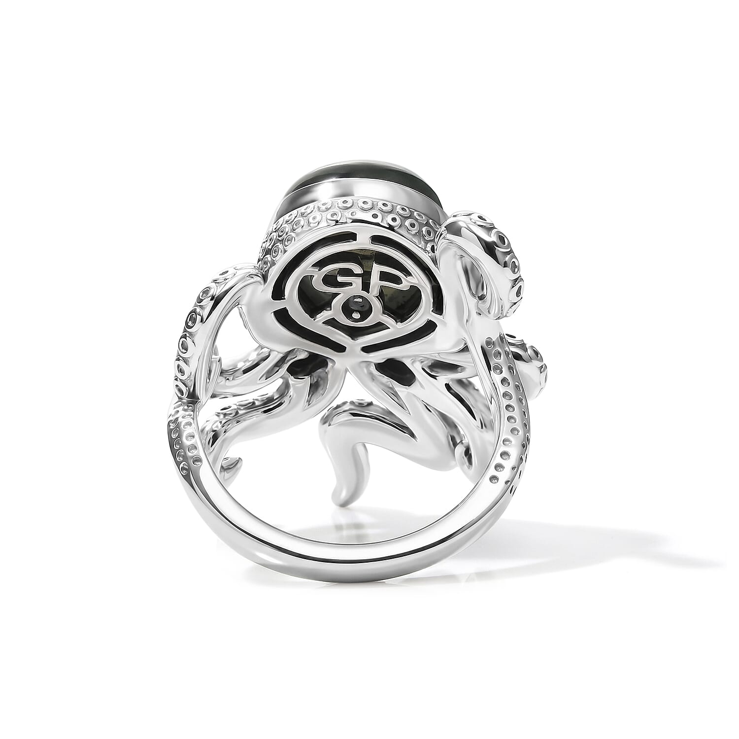 GP Artisan Crafted AAA Malagasy Labradorite and Thai Black Spinel 6.00 ctw Octopus Ring in Sterling Silver (Size 6.0)