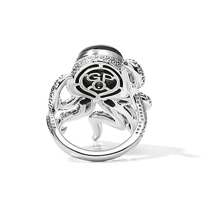 GP Artisan Crafted AAA Malagasy Labradorite and Thai Black Spinel 6.00 ctw Octopus Ring in Sterling Silver (Size 6.0)