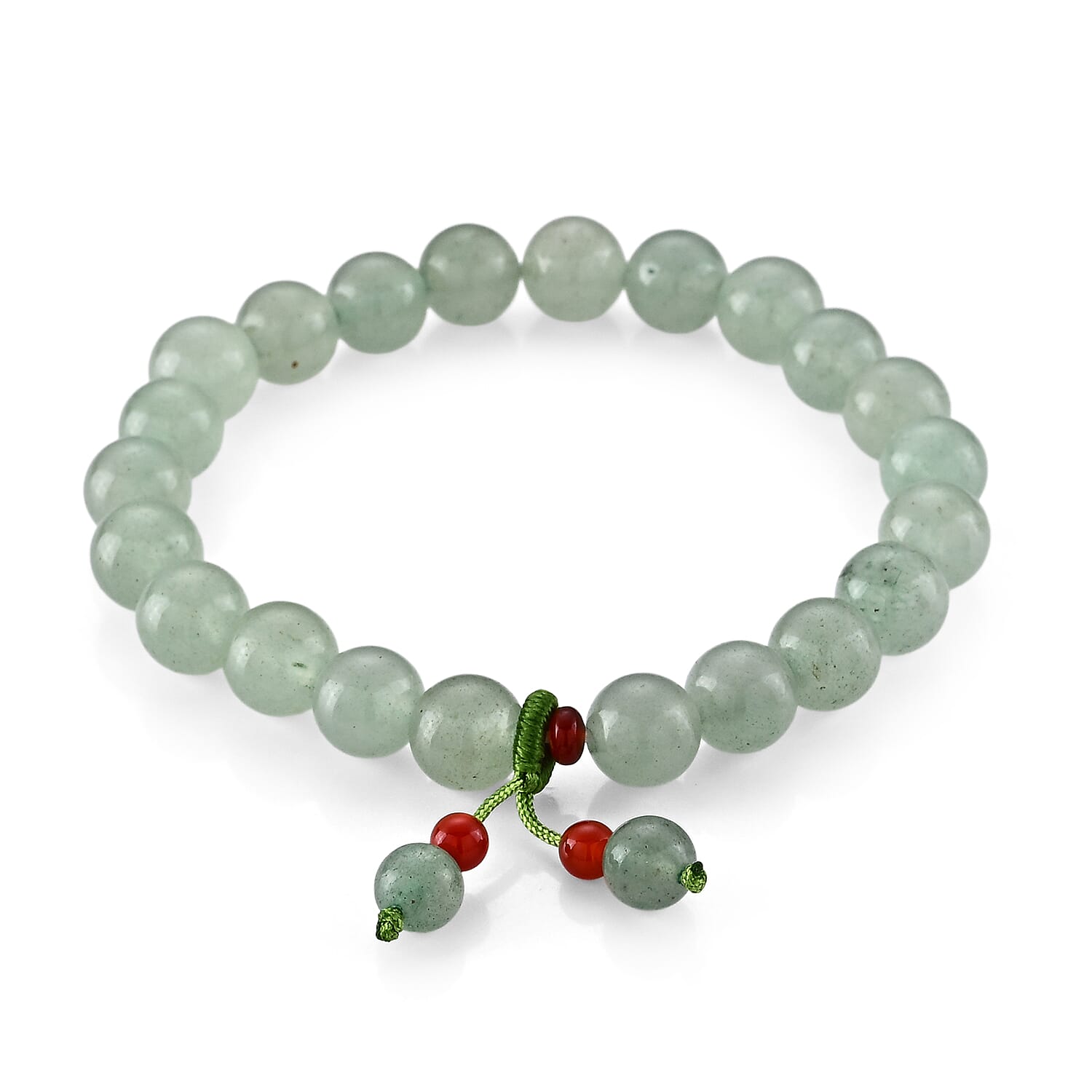 Green Aventurine 95.00 ctw and Glass Beaded Stretch Bracelet in Silvertone (6.25-6.75In)