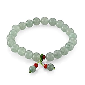 Green Aventurine 95.00 ctw and Glass Beaded Stretch Bracelet in Silvertone (6.25-6.75In)