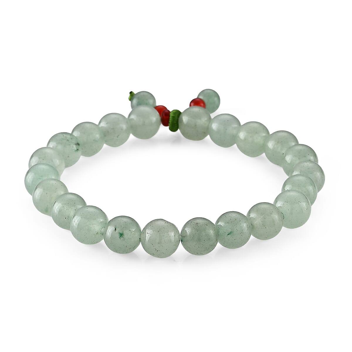 Green Aventurine 95.00 ctw and Glass Beaded Stretch Bracelet in Silvertone (6.25-6.75In) image number 1