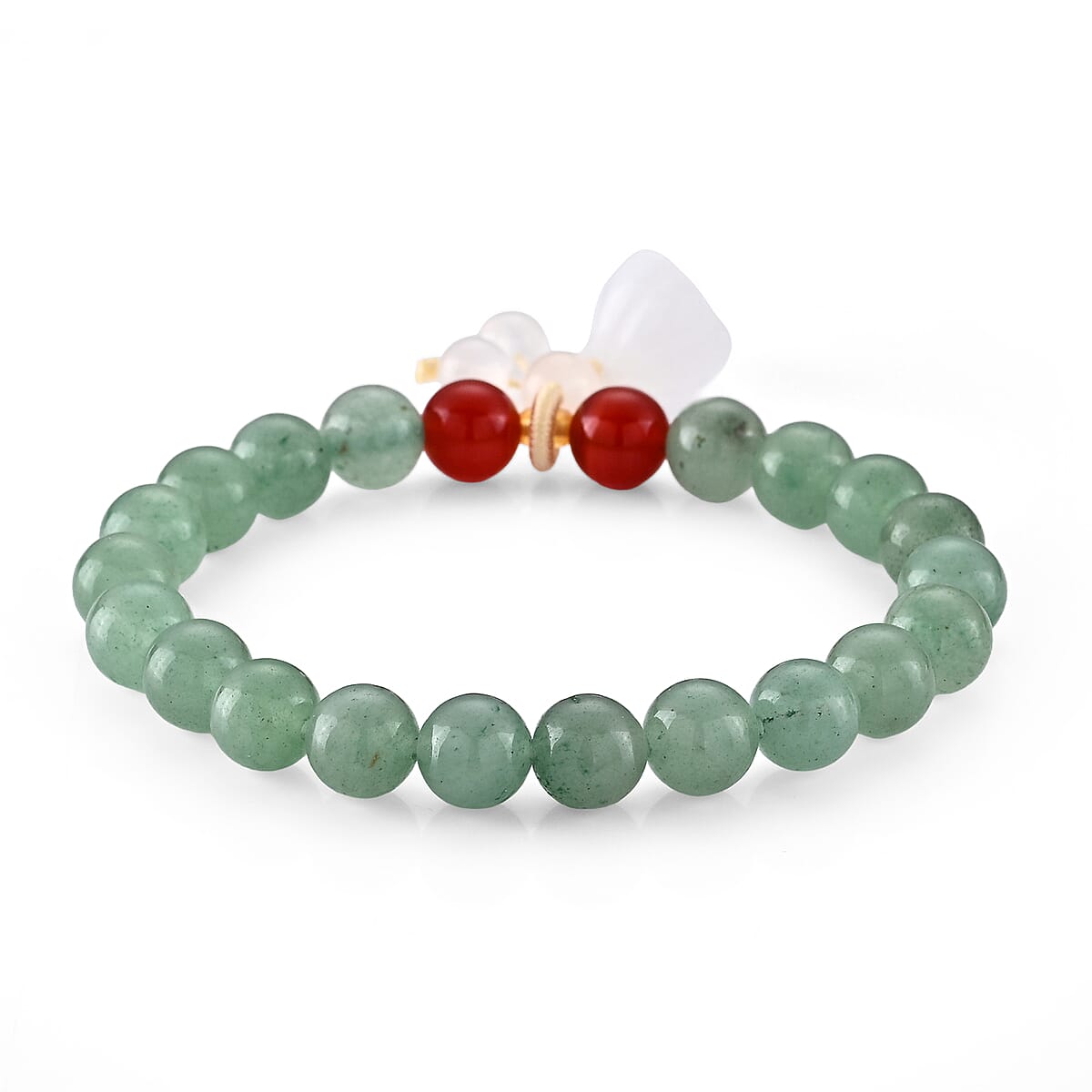 Green Aventurine, Red Agate and Glass 100.00 ctw Beaded Stretch Bracelet in Goldtone (6.25-6.75In) image number 1