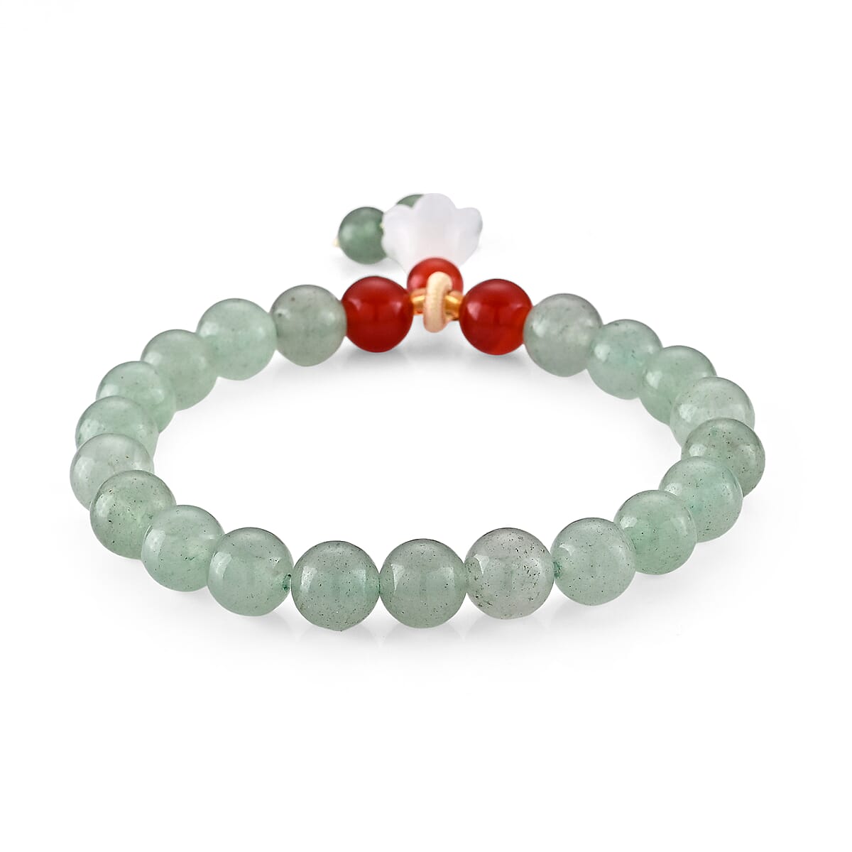 Green Aventurine, Red Agate and Glass 100.00 ctw Beaded Stretch Bracelet in Goldtone (6.25-6.75In) image number 1