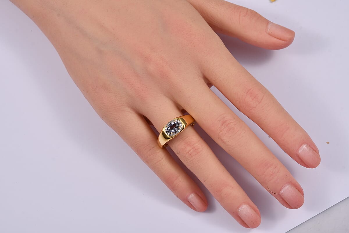 Premium Platinum Spinel, Luxuriant Lab Grown Diamond (G-H, SI) Men's Ring in 18K Vermeil YG Over Sterling Silver (Size 10.0) 1.00 ctw image number 1