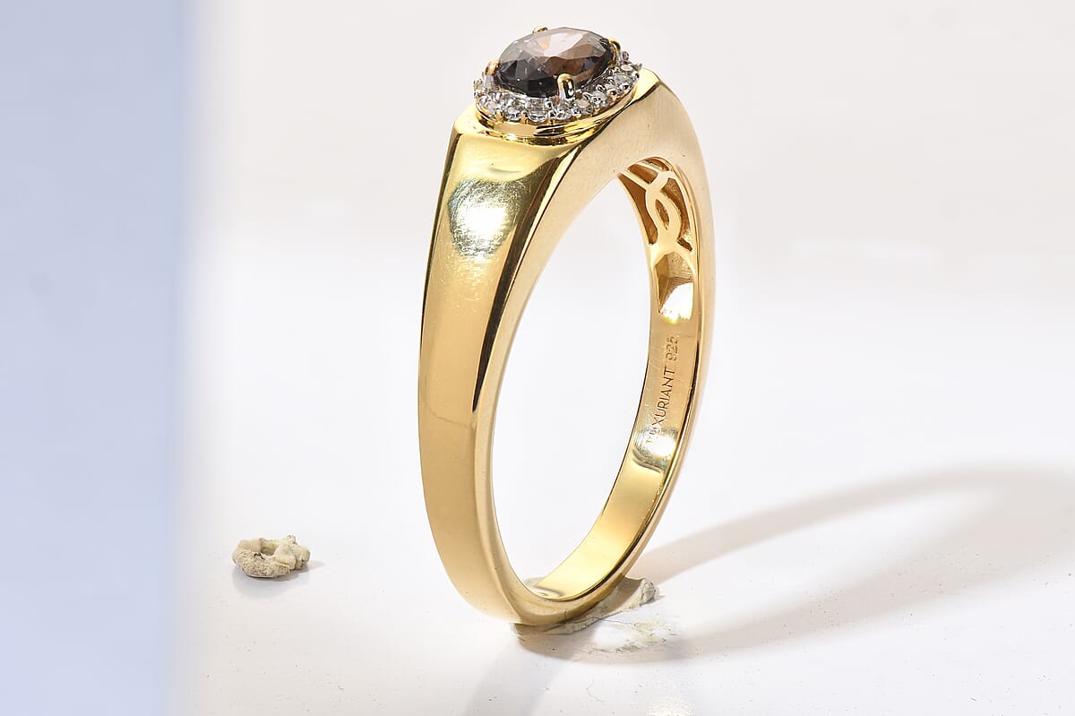 Premium Platinum Spinel, Luxuriant Lab Grown Diamond (G-H, SI) Men's Ring in 18K Vermeil YG Over Sterling Silver (Size 10.0) 1.00 ctw image number 2