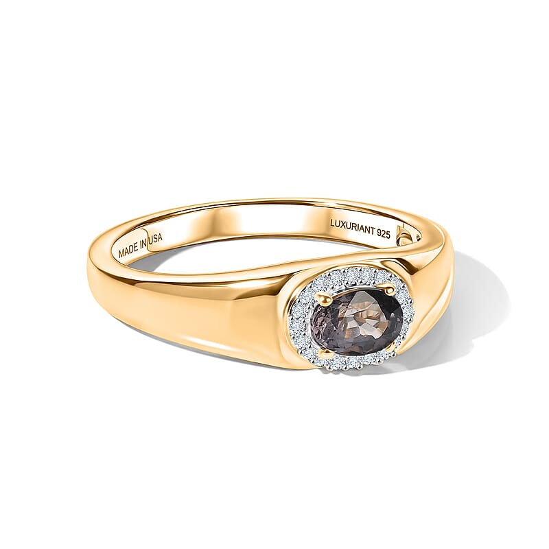 Premium Platinum Spinel and Luxuriant Lab Grown Diamond G-H SI 1.00 ctw Men's Ring in 18K Vermeil Yellow Gold Over Sterling Silver (Size 9.0)