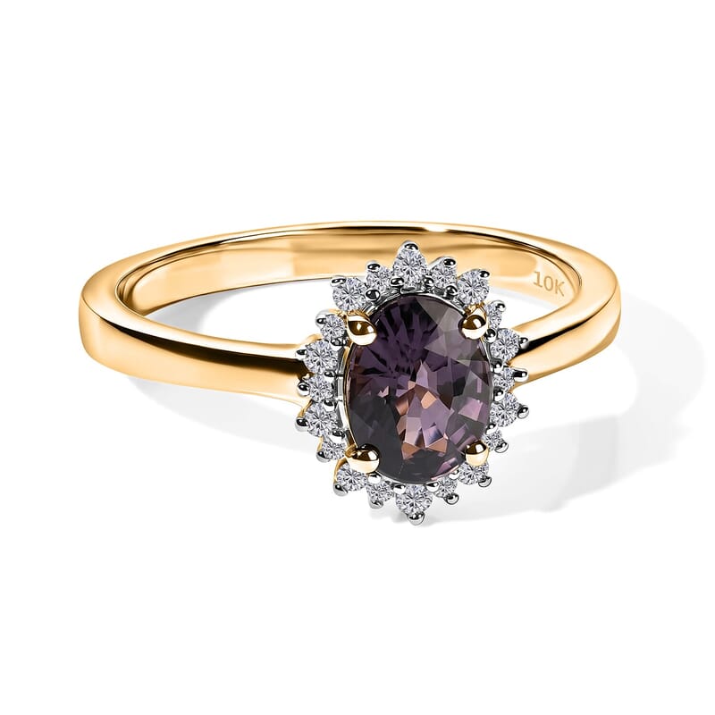 Luxoro AAA Platinum Spinel and Diamond I2 1.60 ctw Celestial Crown Halo Ring in 10K Yellow Gold (Size  5.0)