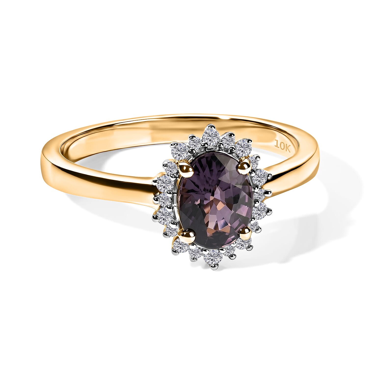 Luxoro AAA Platinum Spinel and Diamond I2 1.60 ctw Celestial Crown Halo Ring in 10K Yellow Gold (Size 6.0)