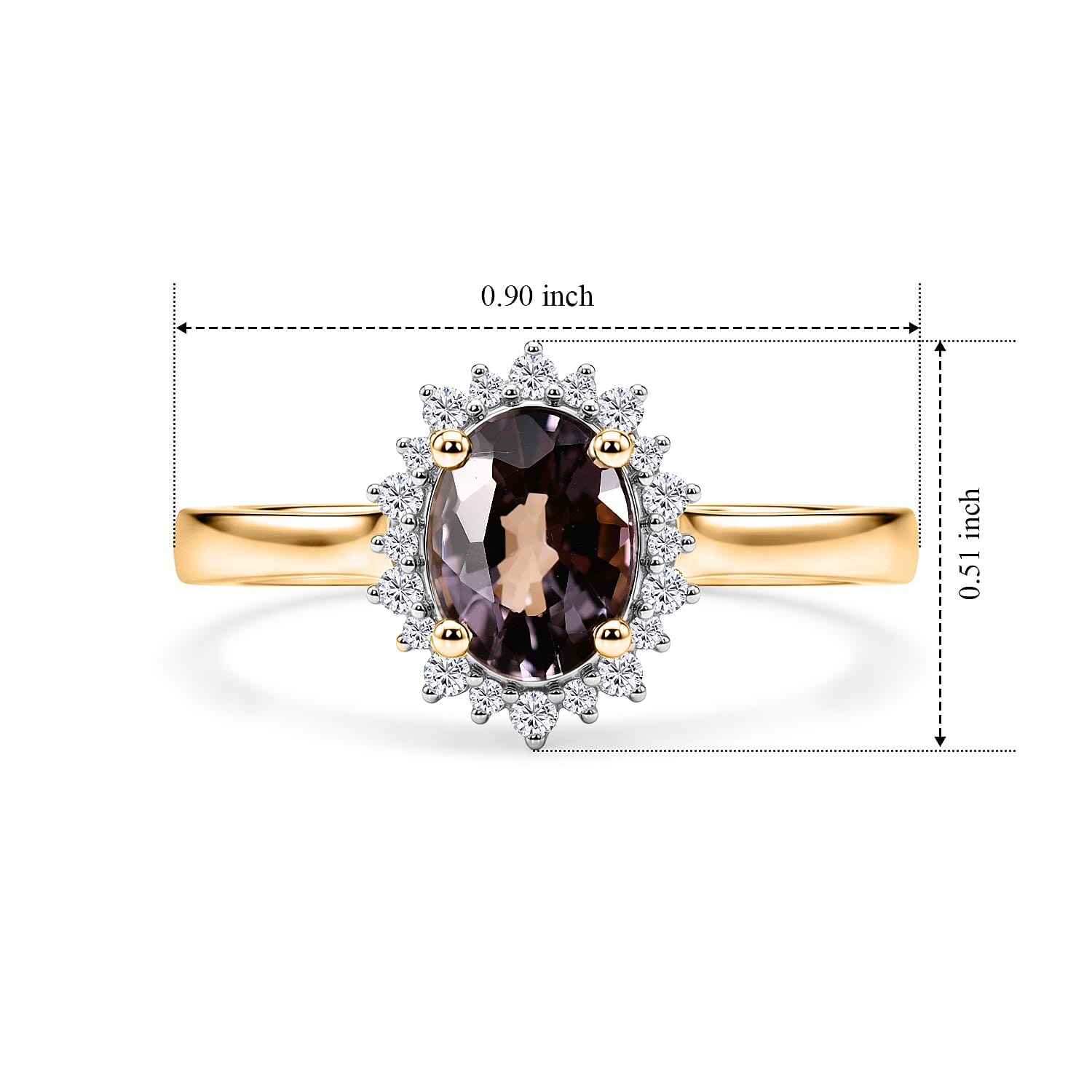 Luxoro AAA Platinum Spinel and Diamond I2 1.60 ctw Celestial Crown Halo Ring in 10K Yellow Gold (Size 6.0)