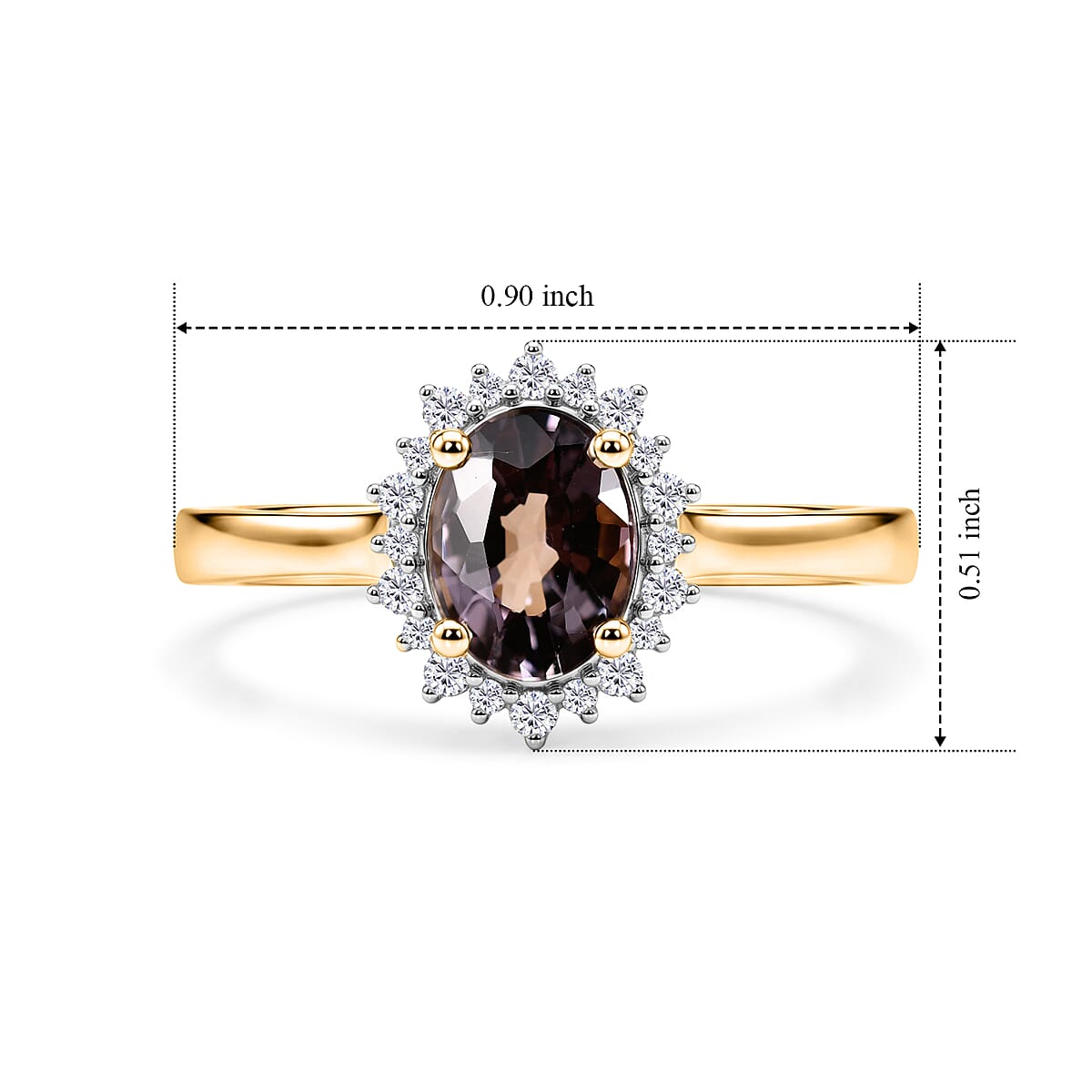 Luxoro AAA Platinum Spinel and Diamond I2 1.60 ctw Celestial Crown Halo Ring in 10K Yellow Gold (Size 9.0) image number 4