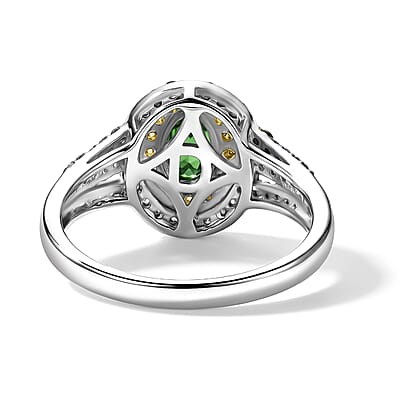 D'Joy Premium Malawi Green and Yellow Sapphire 2.10 ctw Majesty Halo Ring in Rhodium Over Sterling Silver (Size 6.0)