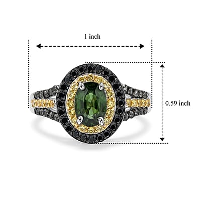 D'Joy Premium Malawi Green and Yellow Sapphire 2.10 ctw Majesty Halo Ring in Rhodium Over Sterling Silver (Size 6.0)