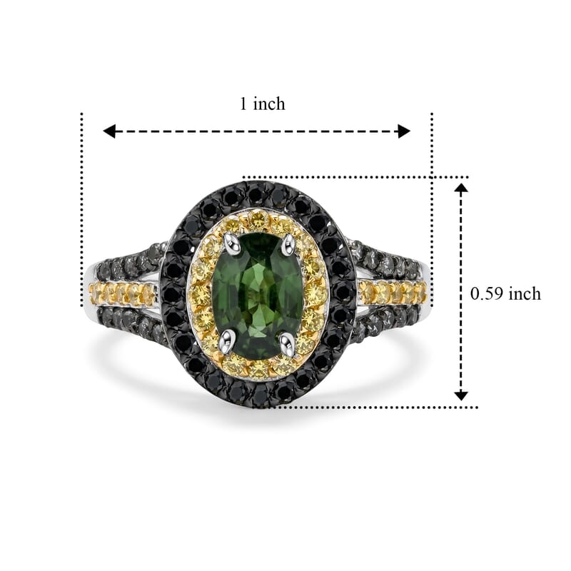 D'Joy Premium Milanoa Green and Yellow Sapphire 2.10 ctw Majesty Halo Ring in Rhodium Over Sterling Silver (Size 7.0)