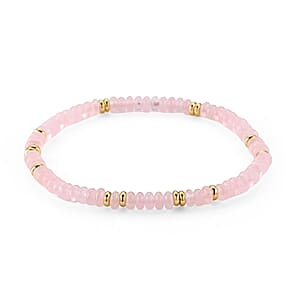 Austrian Pink Crystal Beaded Stretch Bracelet in Goldtone (6.5-7In)