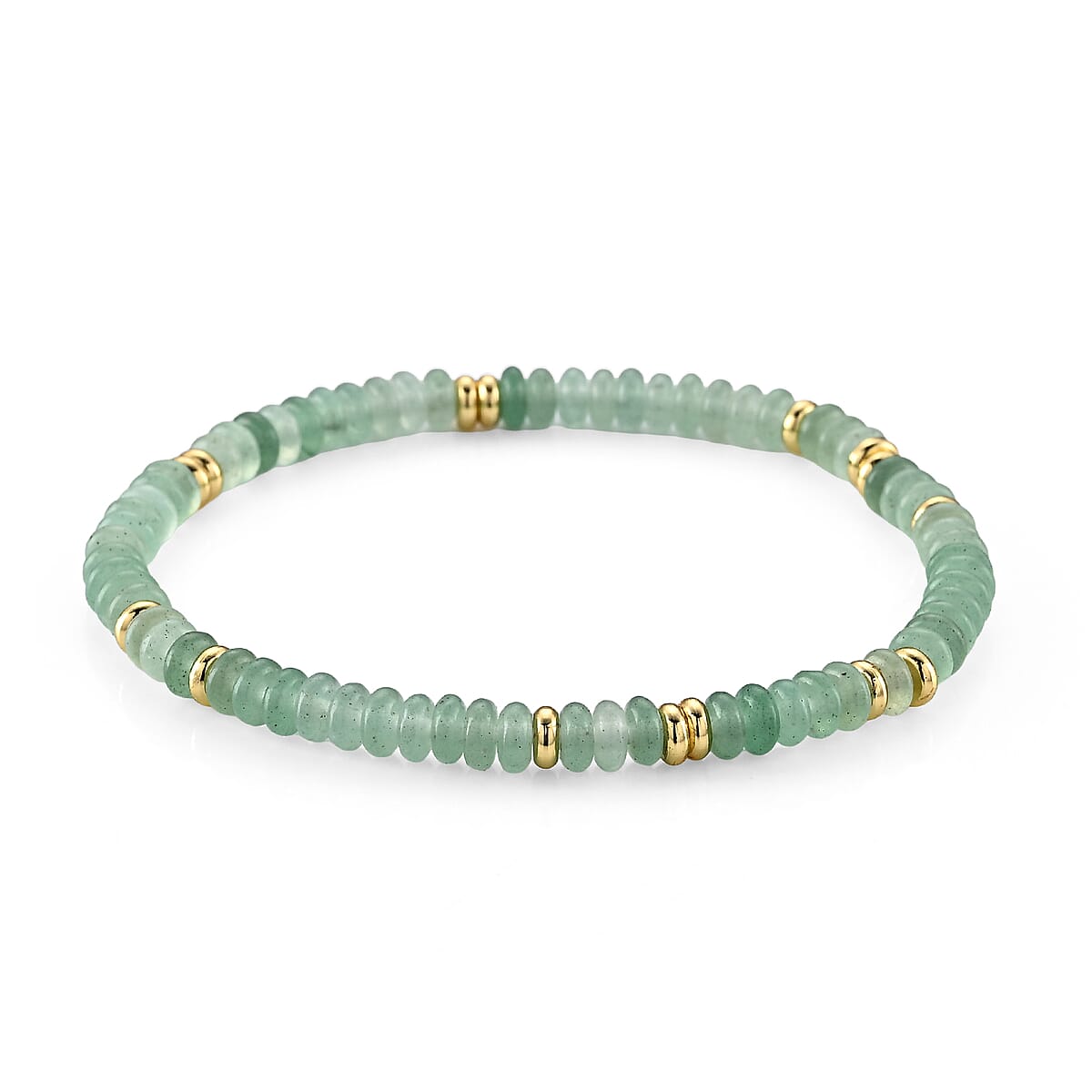 Austrian Green Crystal Beaded Stretch Bracelet in Goldtone (6-6.5In) image number 1