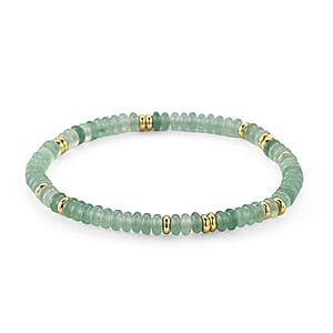 Austrian Green Crystal Beaded Stretch Bracelet in Goldtone (6-6.5In)