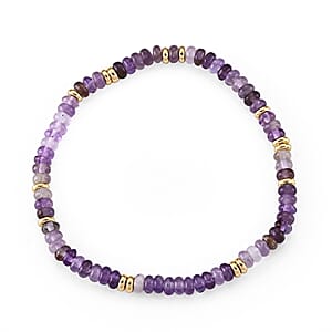 Austrian Purple Crystal Beaded Stretch Bracelet in Goldtone (6-6.5In)