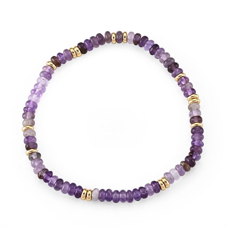 Austrian Purple Crystal Beaded Stretch Bracelet in Goldtone (6-6.5In)