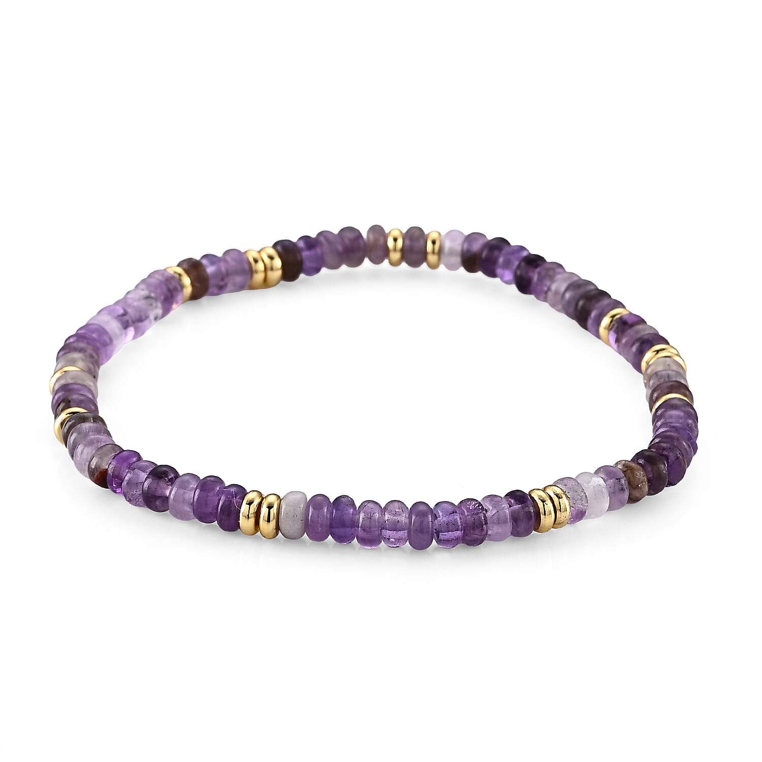 Austrian Purple Crystal Beaded Stretch Bracelet in Goldtone (6-6.5In)