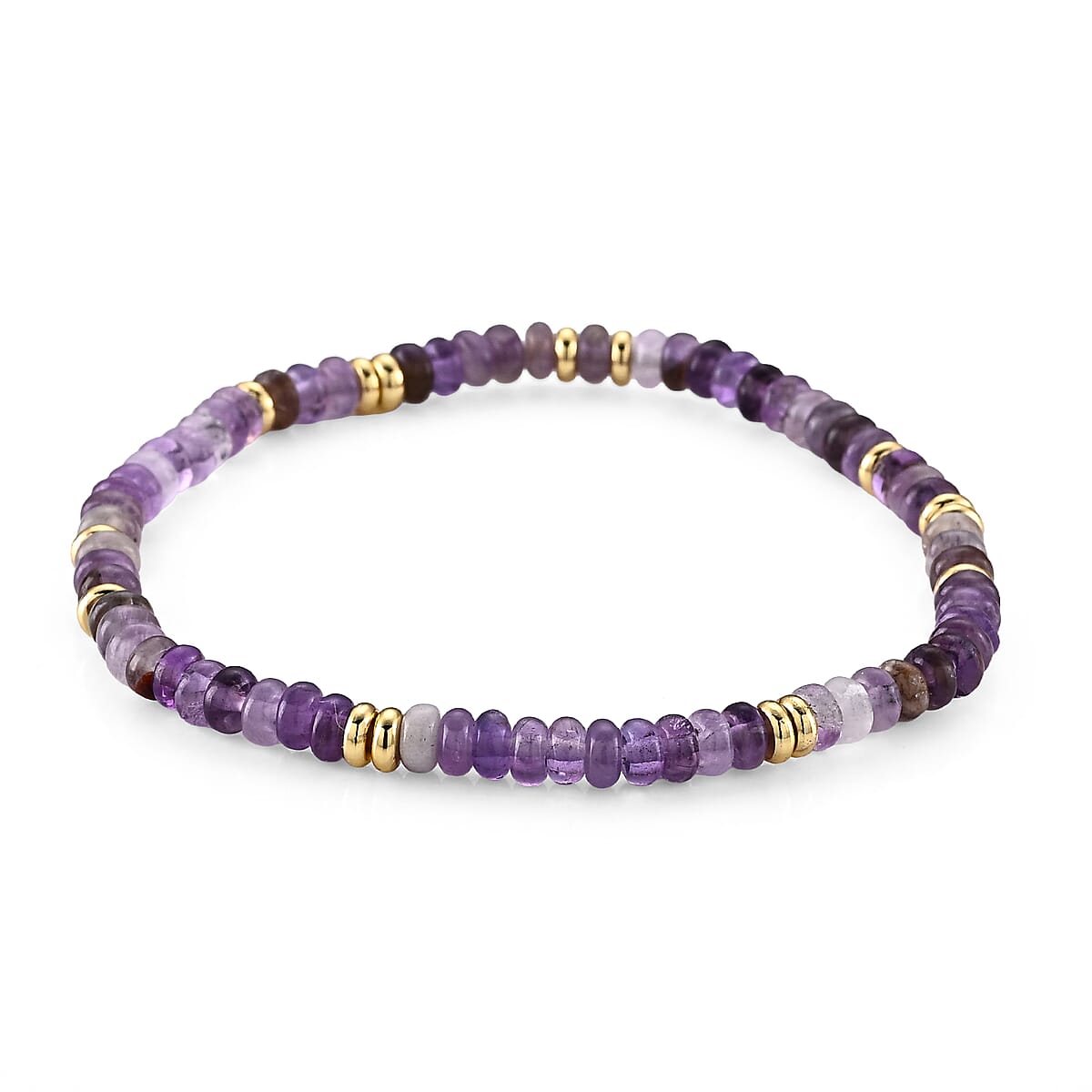 Austrian Purple Crystal Beaded Stretch Bracelet in Goldtone (6-6.5In) image number 1