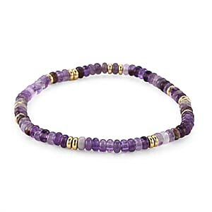 Austrian Purple Crystal Beaded Stretch Bracelet in Goldtone (6-6.5In)