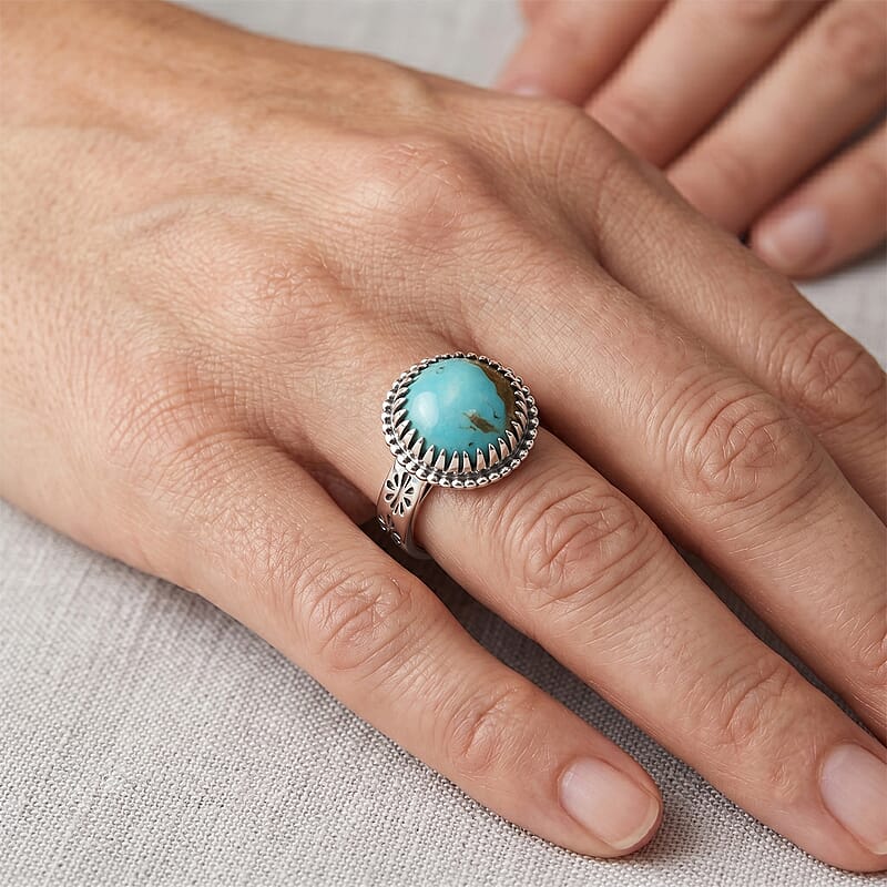 D'Joy Artisan Crafted Premium Royston Turquoise 3.90 ctw Ring in Sterling Silver (Size 6.0)