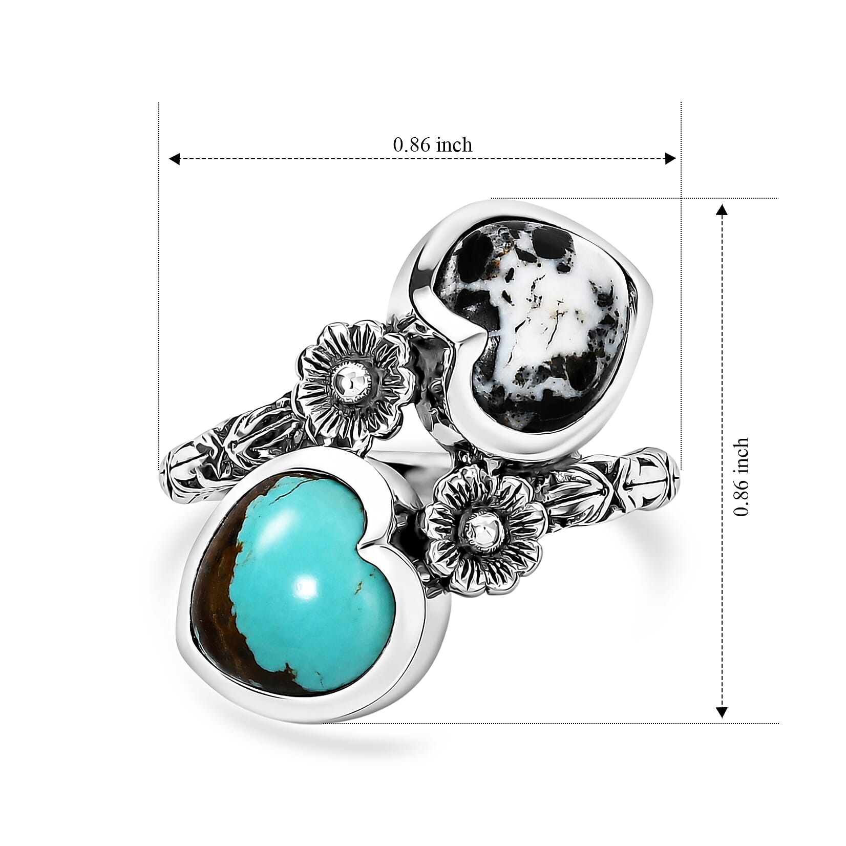 D'Joy Artisan Crafted Royston Turquoise and White Buffalo 5.40 ctw Heart Ring in Sterling Silver (Size 6.0)