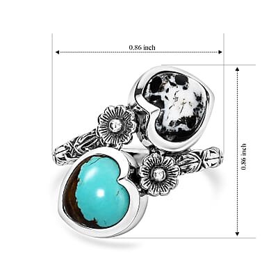 D'Joy Artisan Crafted Royston Turquoise and White Buffalo 5.40 ctw Heart Ring in Sterling Silver (Size 6.0)