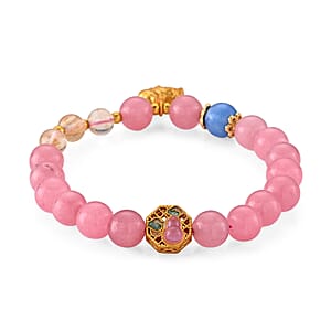 Morro Redondo Pink Tourmaline and Blue Jade 75.00 ctw Bracelet in Goltone (6-6.5In)