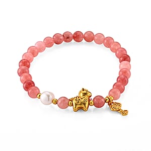 Strawberry Quartz and Mother Of Pearl 50.00 ctw Bracelet in Goldtone (6.25-6.75In)