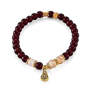 Red Garnet 80.00 ctw and Austrian Pink Crystal Beaded Bracelet in Goldtone (6.25-6.75In)