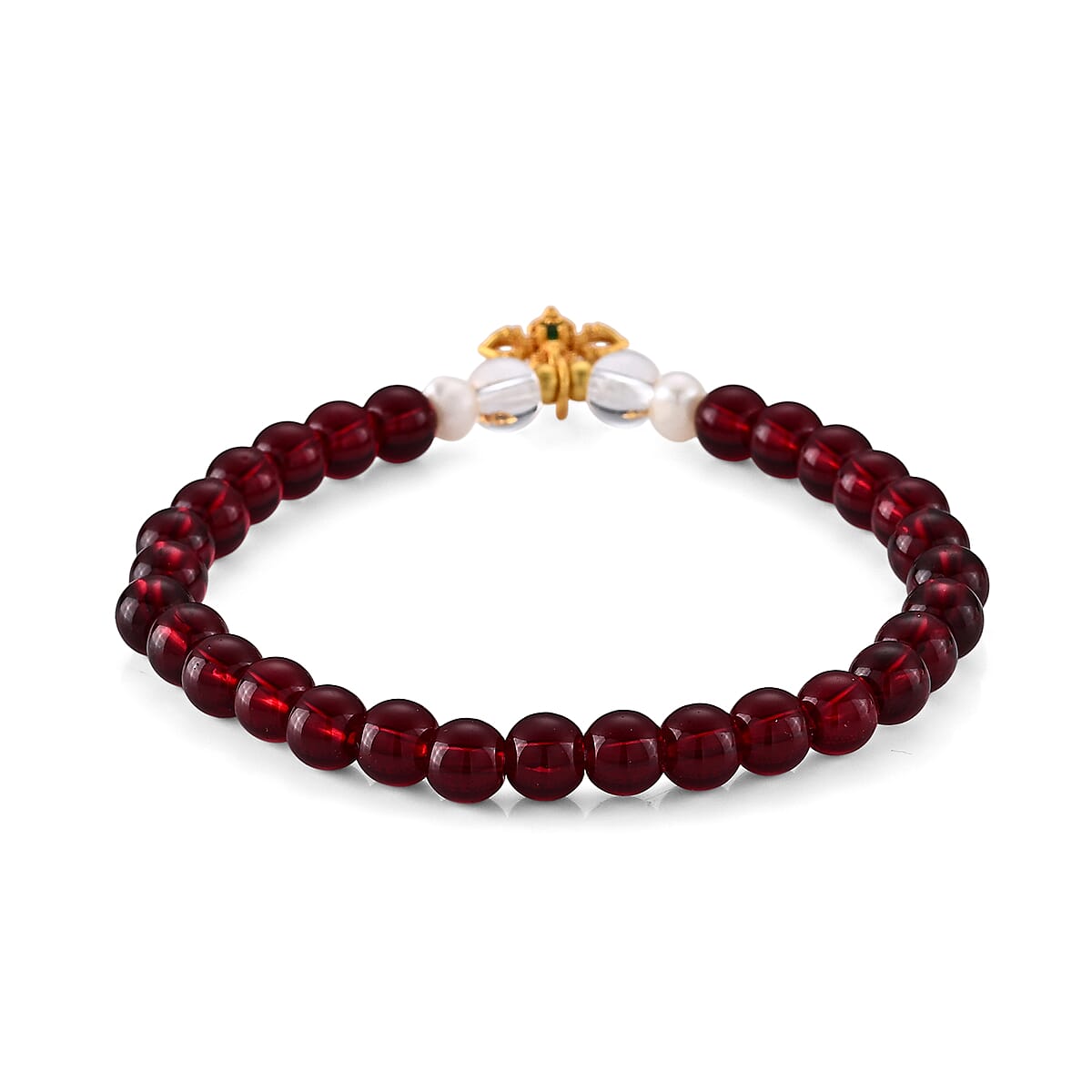 Red Garnet 80.00 ctw and Austrian Crystal Beaded Bracelet in Goldtone (6.25-6.75In) image number 1