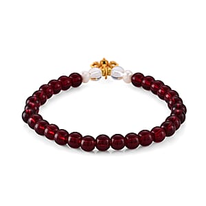 Red Garnet 80.00 ctw and Austrian Crystal Beaded Bracelet in Goldtone (6.25-6.75In)