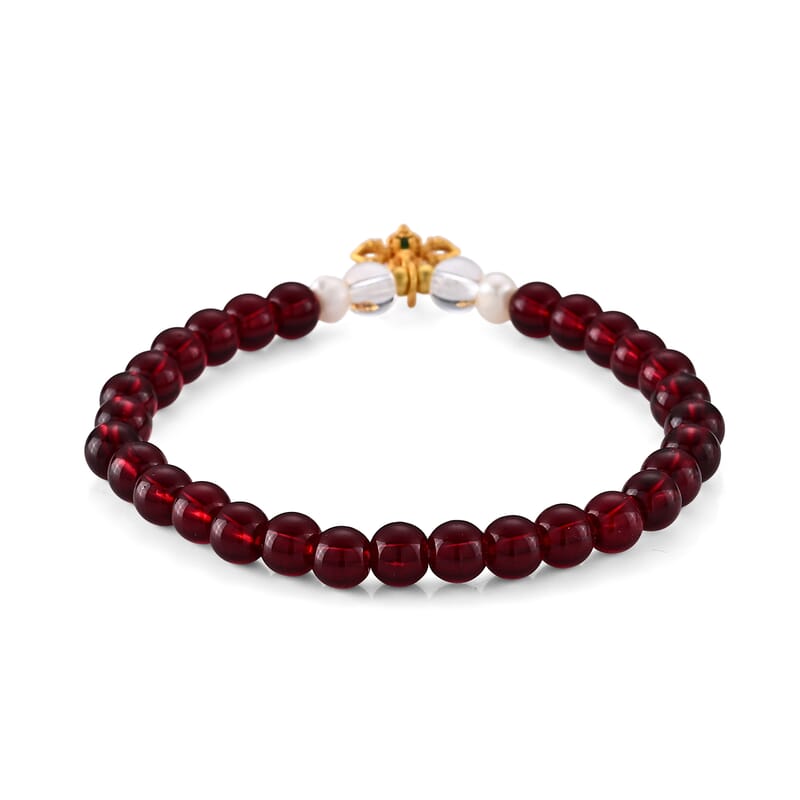 Red Garnet 80.00 ctw and Austrian Crystal Beaded Bracelet in Goldtone (6.25-6.75In)