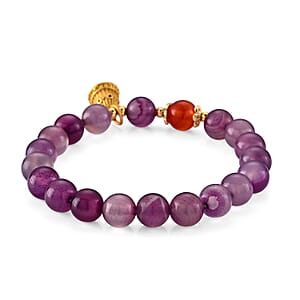 African Amethyst and Red Agate 65.00 ctw Beaded Stretch Bracelet in Goldtone (6-6.5In)