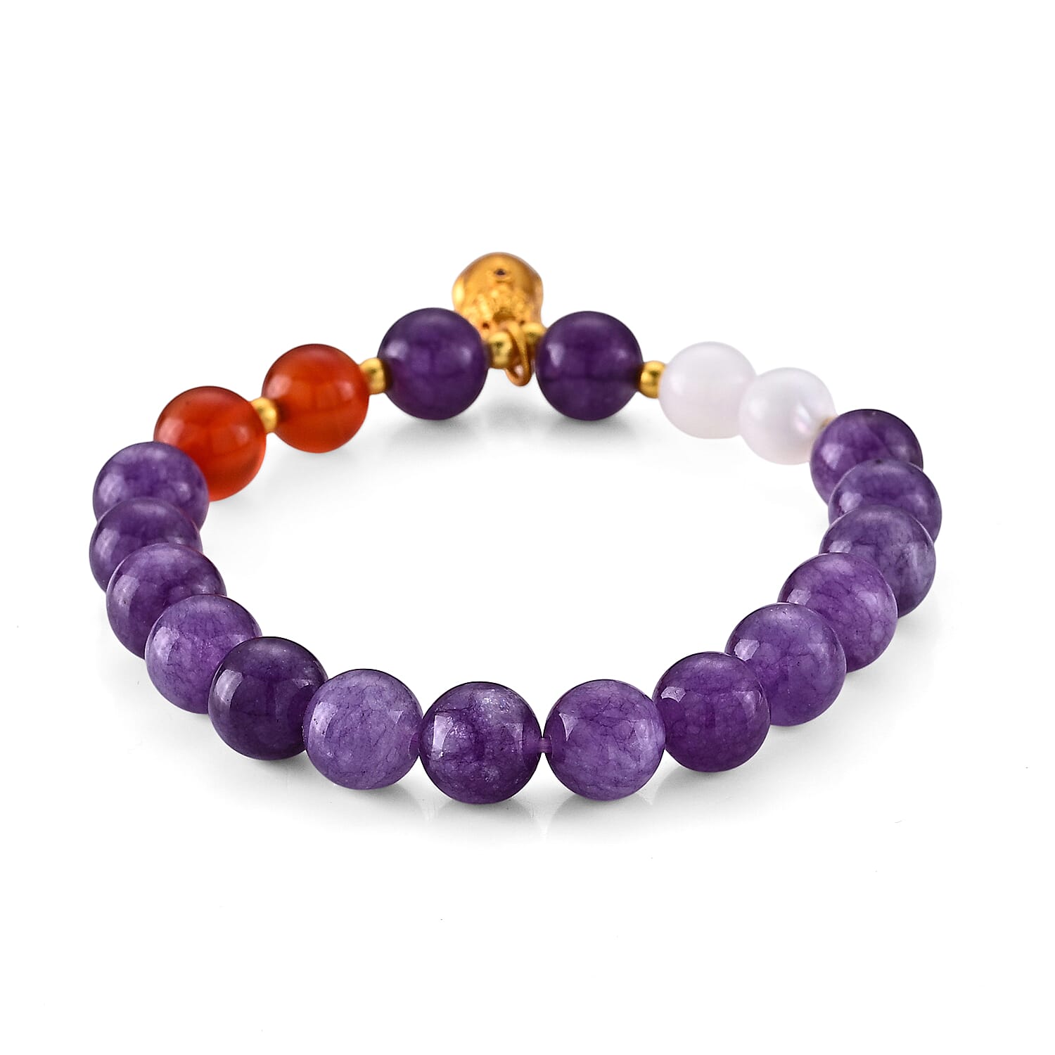 Amethyst and Red Agate 68.00 ctw Beaded Stretch Bracelet in Goldtone (6-6.5In)