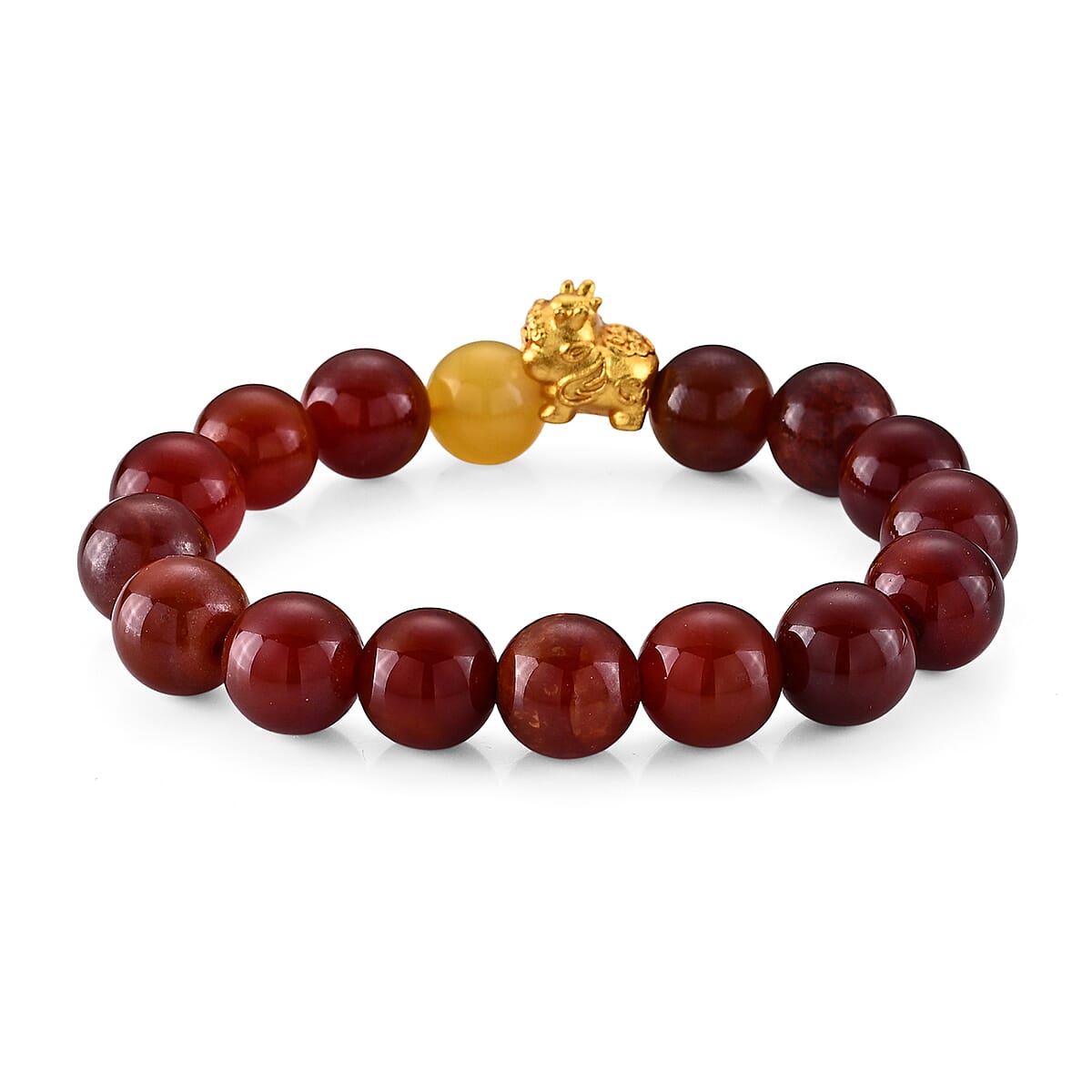 Yellow and Red Agate 125.00 ctw Beaded Stretch Bracelet in Silvertone (5.5-6In) image number 1