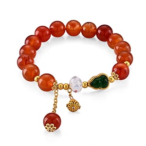Red Agate 125.00 ctw Beaded Stretch Bracelet in Goldtone (6-6.5In)