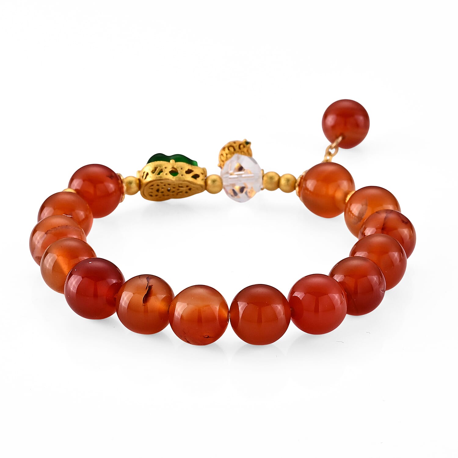 Red Agate 125.00 ctw Beaded Stretch Bracelet in Goldtone (6-6.5In)