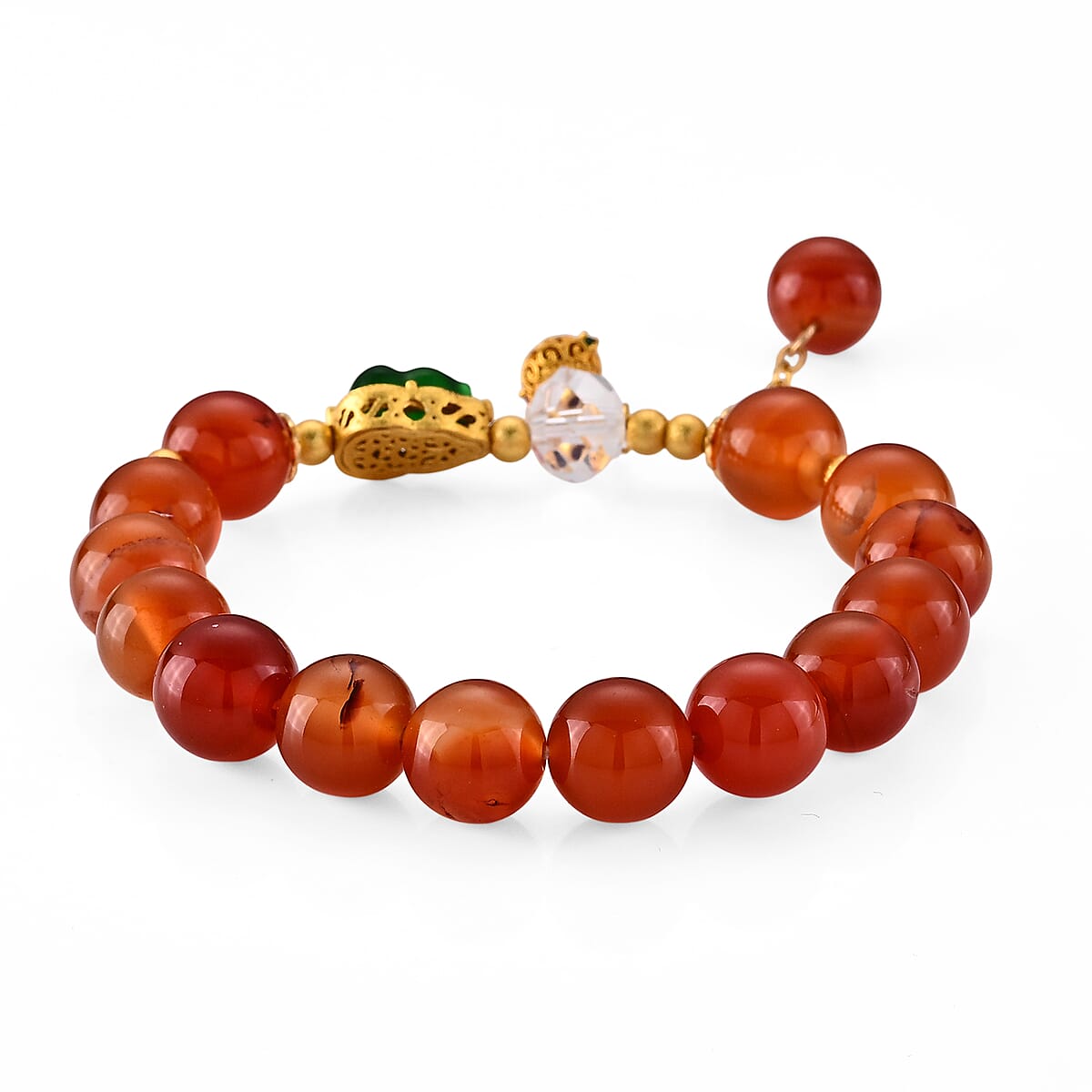 Red Agate 125.00 ctw Beaded Stretch Bracelet in Goldtone (6-6.5In) image number 1