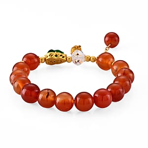 Red Agate 125.00 ctw Beaded Stretch Bracelet in Goldtone (6-6.5In)