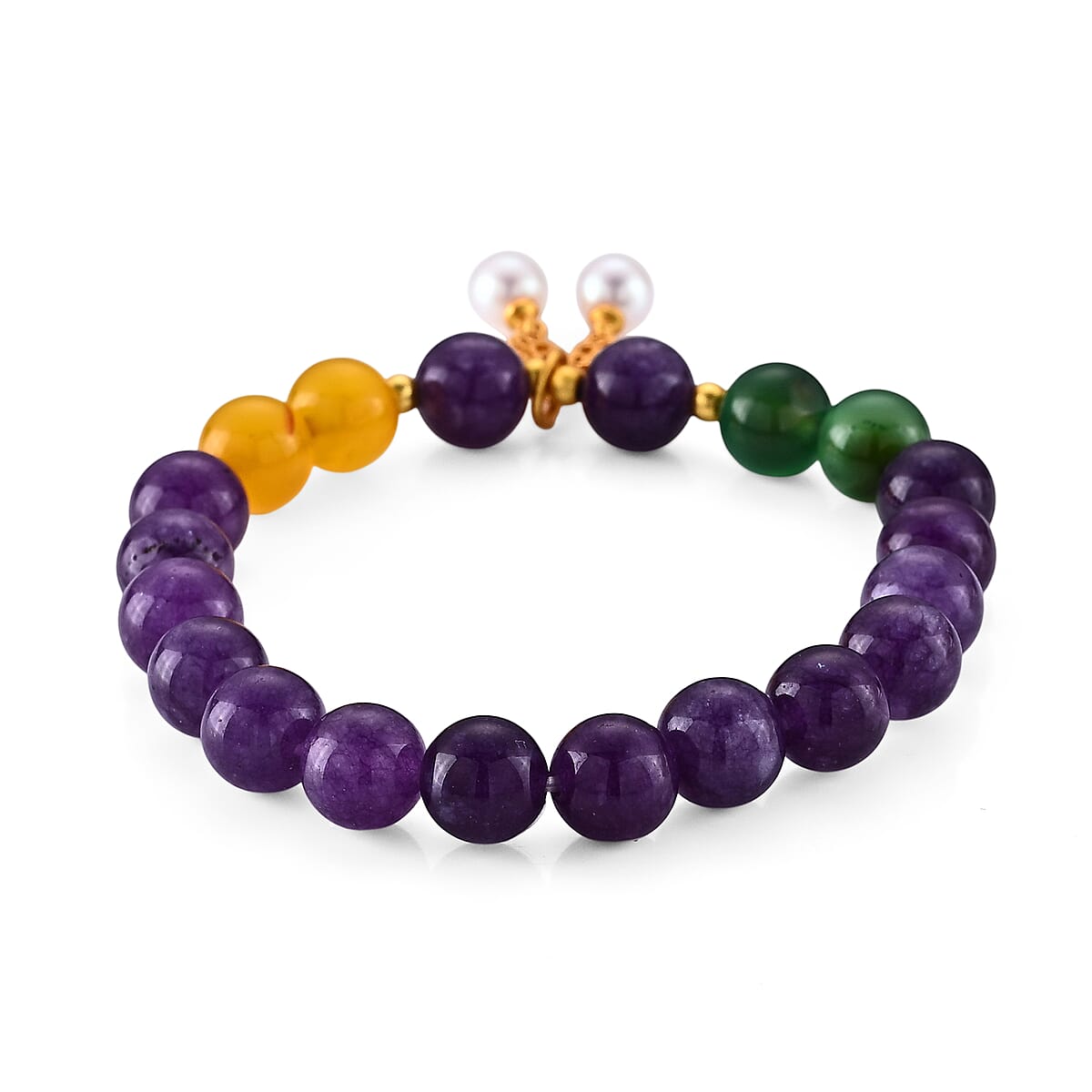 Multi Gemstone 105.00 ctw Beaded Stretch Bracelet in Goldtone (6-6.5In) image number 1