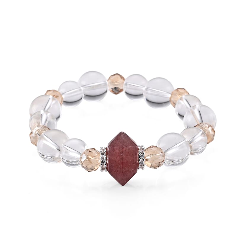 Multi Gemstone 140.00 ctw Beaded Stretch Bracelet in Silvertone (6-6.5In)