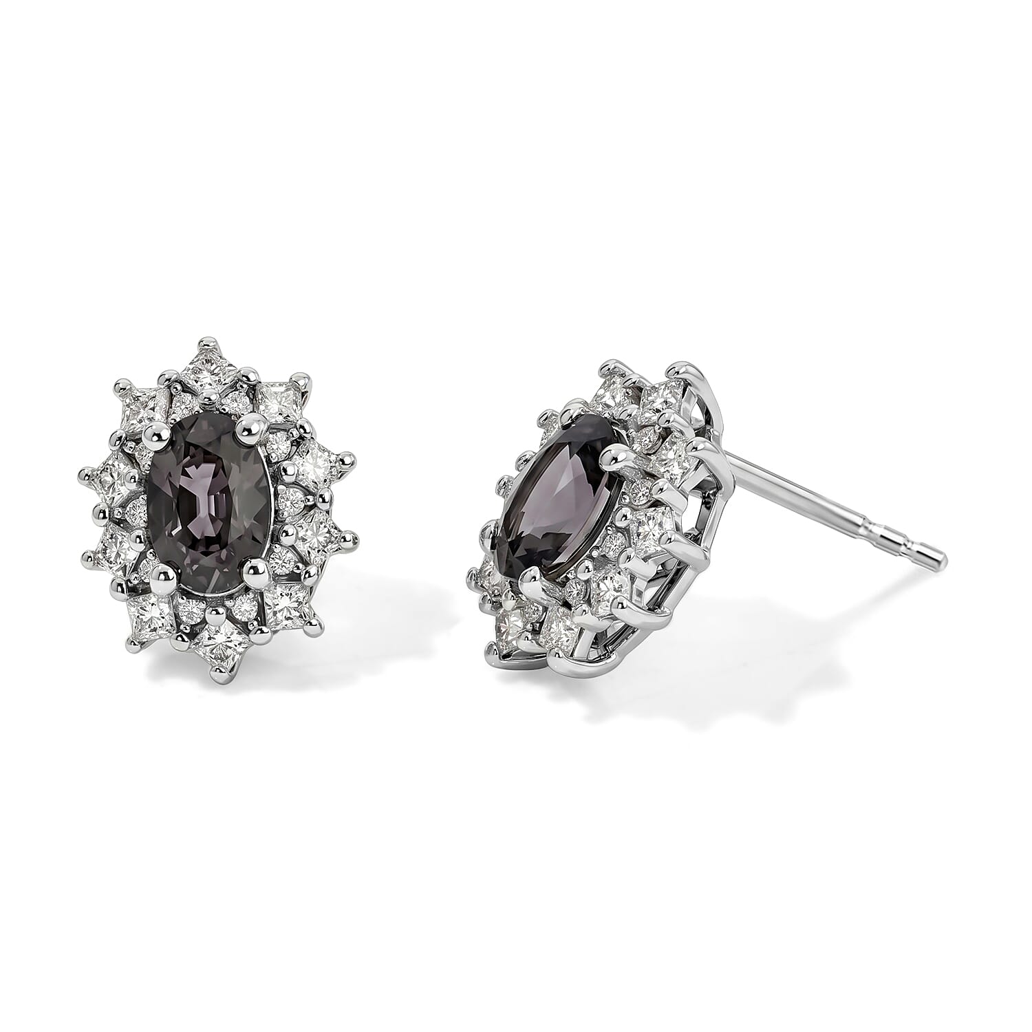 D'Joy Premium Platinum Spinel and Moissanite 1.65 ctw Starlit Bloom Stud Earrings in Rhodium Over Sterling Silver