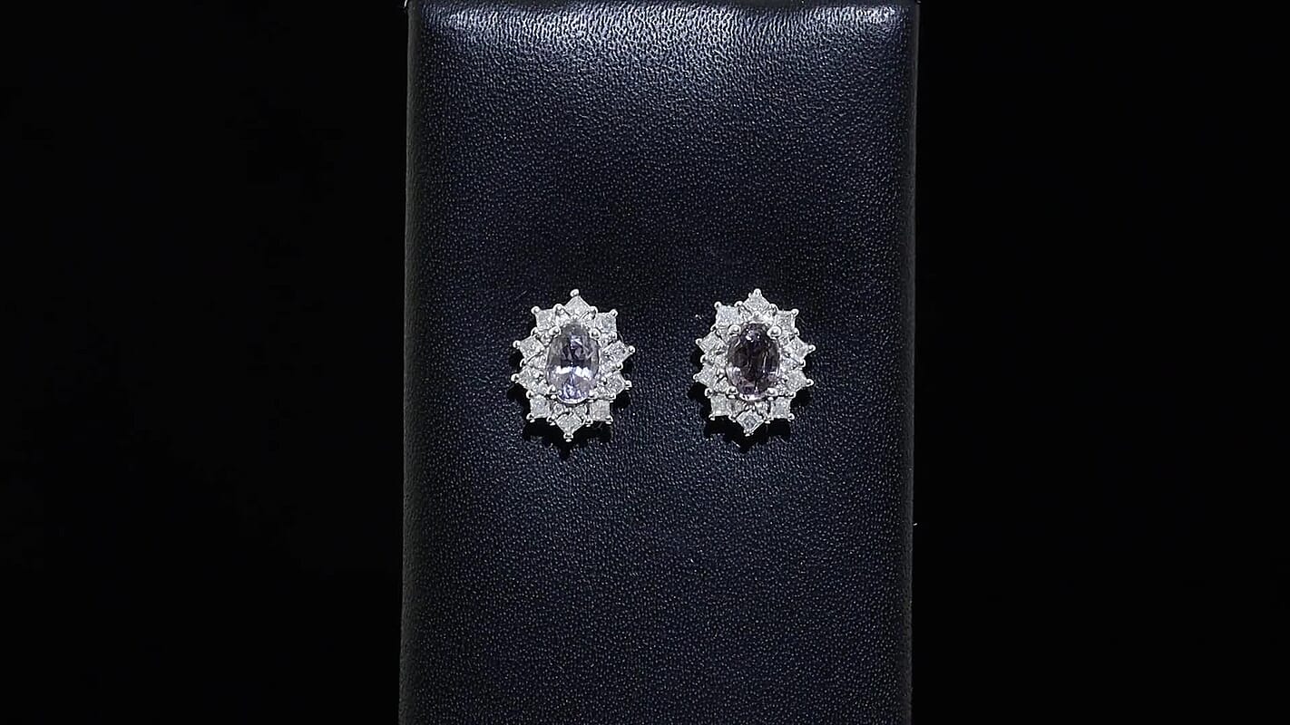 D'Joy Premium Platinum Spinel, Moissanite Earrings in Rhodium Over Sterling Silver 1.65 ctw