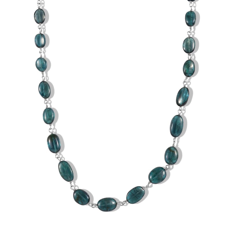 Certified & Appraised Rhapsody AAAA Monte Belo Indicolite 35.00 ctw Beaded Necklace in 950 Platinum 18 Inches
