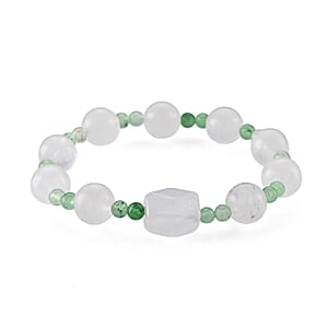 White Crystal Quartz and Green Quartz 75.00 ctw Beaded Stretch Bracelet
