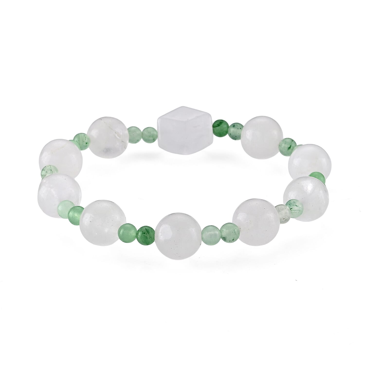 White Crystal Quartz and Green Quartz 75.00 ctw Beaded Stretch Bracelet