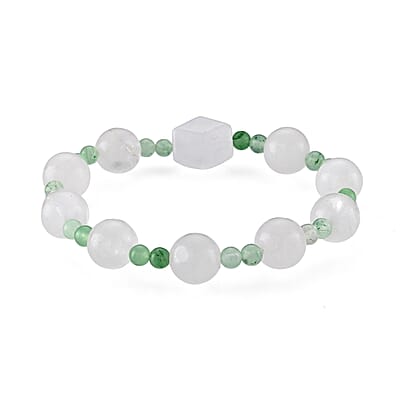 White Crystal Quartz and Green Quartz 75.00 ctw Beaded Stretch Bracelet